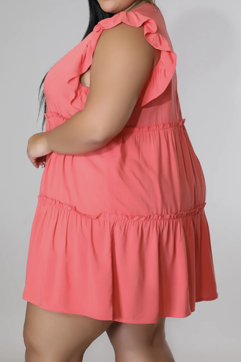 Plus Size V-Neck Frill Trim Mini Dress - LoveNest Treasures