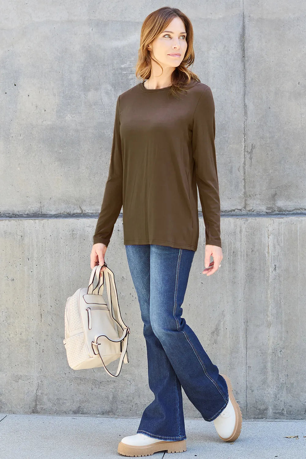 Basic Bae Full Size Round Neck Long Sleeve Top - LoveNest Treasures