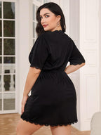 Plus Size Lace Trim Deep V Night Dress - LoveNest Treasures