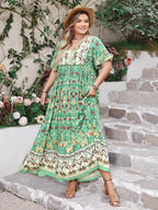 Plus Size Floral Tie Neck Flutter Sleeve Maxi Dress - LoveNest Treasures