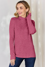 Basic Bae Full Size Ribbed Mock Neck Long Sleeve T-Shirt - LoveNest Treasures