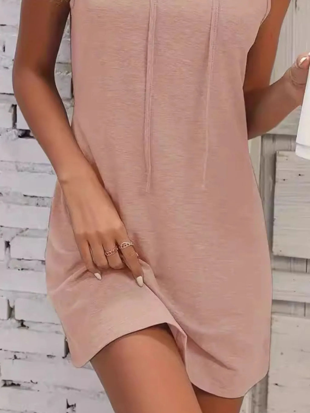 Full Size Drawstring Casual Sleeveless Hooded Mini Dress Plus Size - LoveNest Treasures