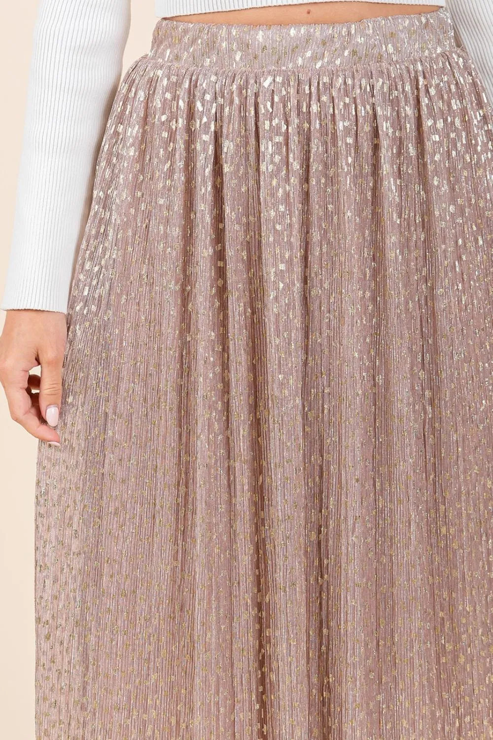 Mittoshop Metallic Glitter Speckle Print Elastic Midi Skirt - LoveNest Treasures
