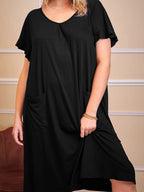 Plus Size Round Neck Short Sleeve Lounge Dress - LoveNest Treasures