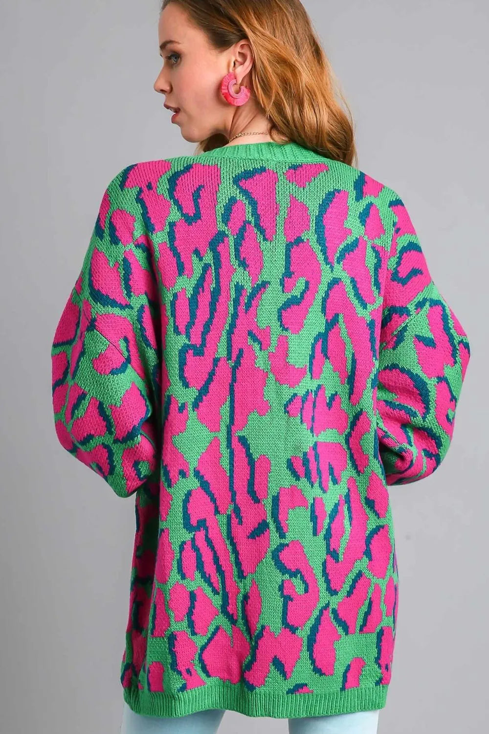 Umgee Full Size Animal Print Open Front Cardigan with Side Pockets Plus Size - LoveNest Treasures