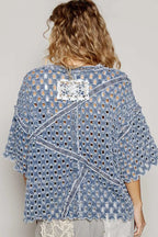 POL V-Neck Short Sleeve Top with Laser Cut Detail - LoveNest Treasures