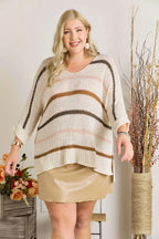 ADORA Full Size Multi Color Strip Sweater Plus Size - LoveNest Treasures