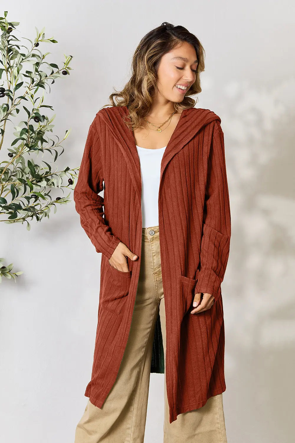 Basic Bae Full Size Hooded Sweater Cardigan - LoveNest Treasures