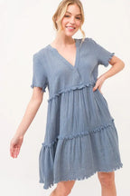 And The Why Washed Frayed Detail Tiered Dress - LoveNest Treasures