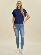 Double Take Full Size Mock Neck Short Sleeve Sweater - LoveNest Treasures