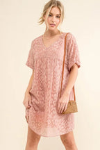 And The Why Woven Leopard Baby Doll Roll-Sleeve Casual Dress - LoveNest Treasures