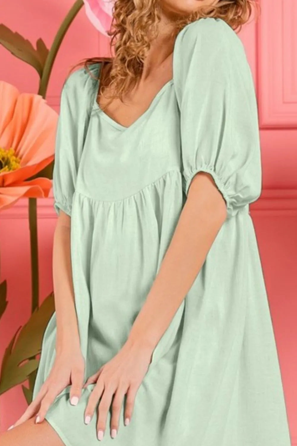 BiBi Washed Linen Tiered Midi Dress with Puff Sleeves - LoveNest Treasures