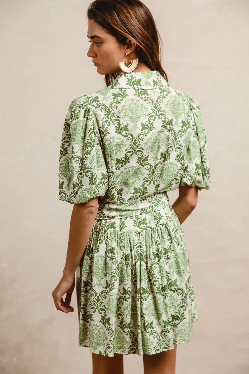 BiBi Tied Floral Short Sleeve Mini Shirt Dress - LoveNest Treasures