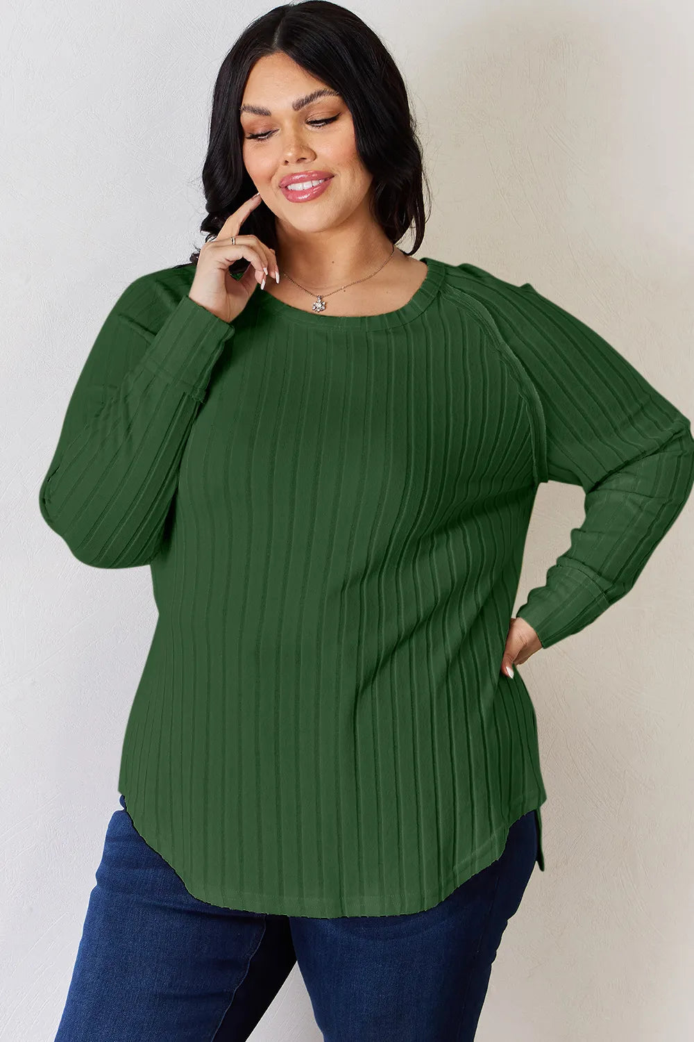 Basic Bae Full Size Ribbed Round Neck Slit T-Shirt - LoveNest Treasures