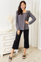 Double Take Square Neck Ruffle Shoulder Long Sleeve T-Shirt - LoveNest Treasures