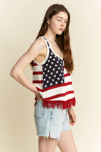 Jade By Jane Full Size American Flag Fringe Tank Top Plus Size - LoveNest Treasures