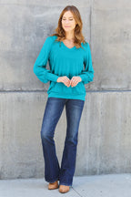 Basic Bae Full Size V-Neck Lantern Sleeve Top - LoveNest Treasures