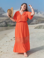 Plus Size V-Neck Flutter Sleeve Maxi Dress - LoveNest Treasures