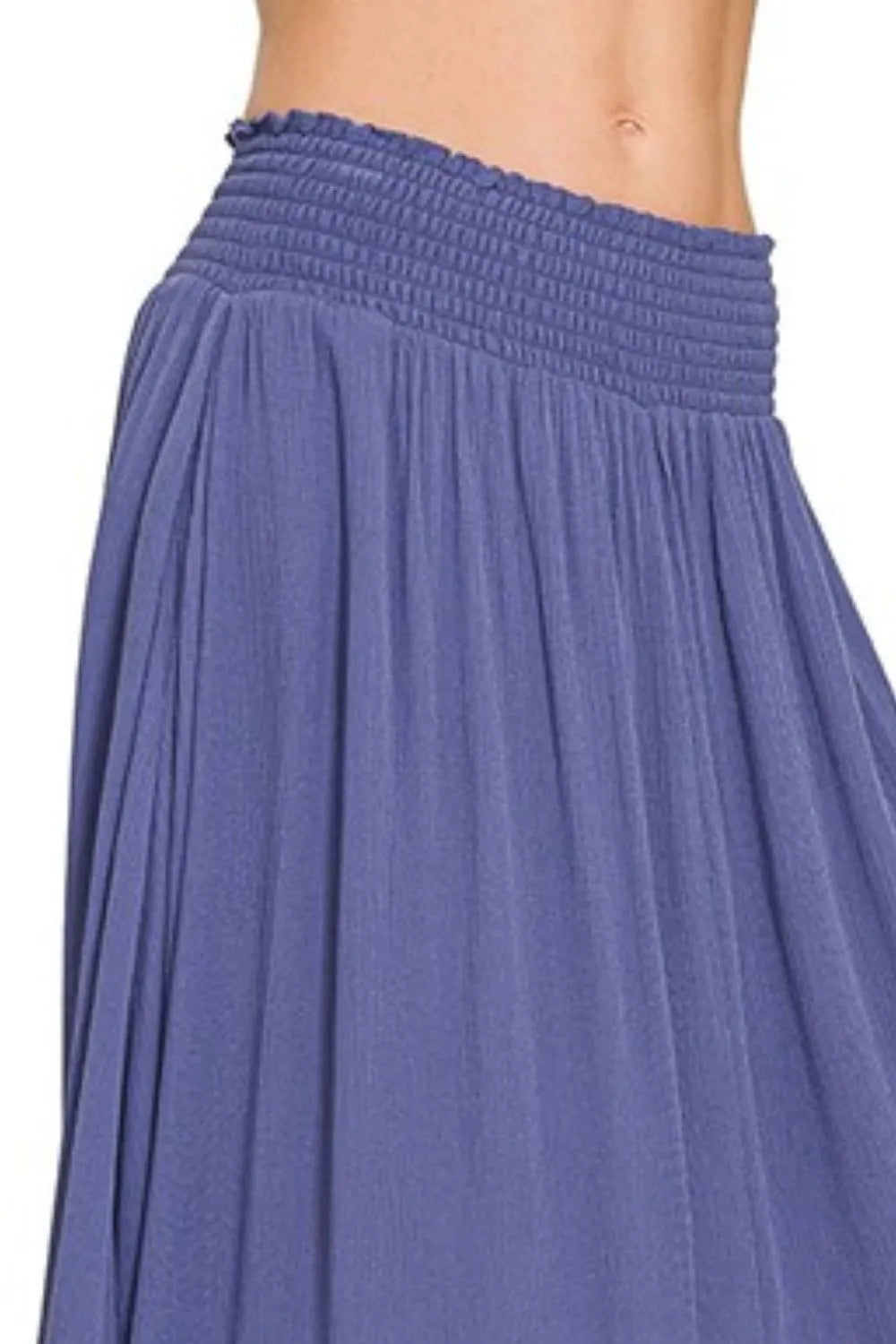 Zenana Woven Crinkle Smocked Waist Maxi Skirt W Pockets - LoveNest Treasures