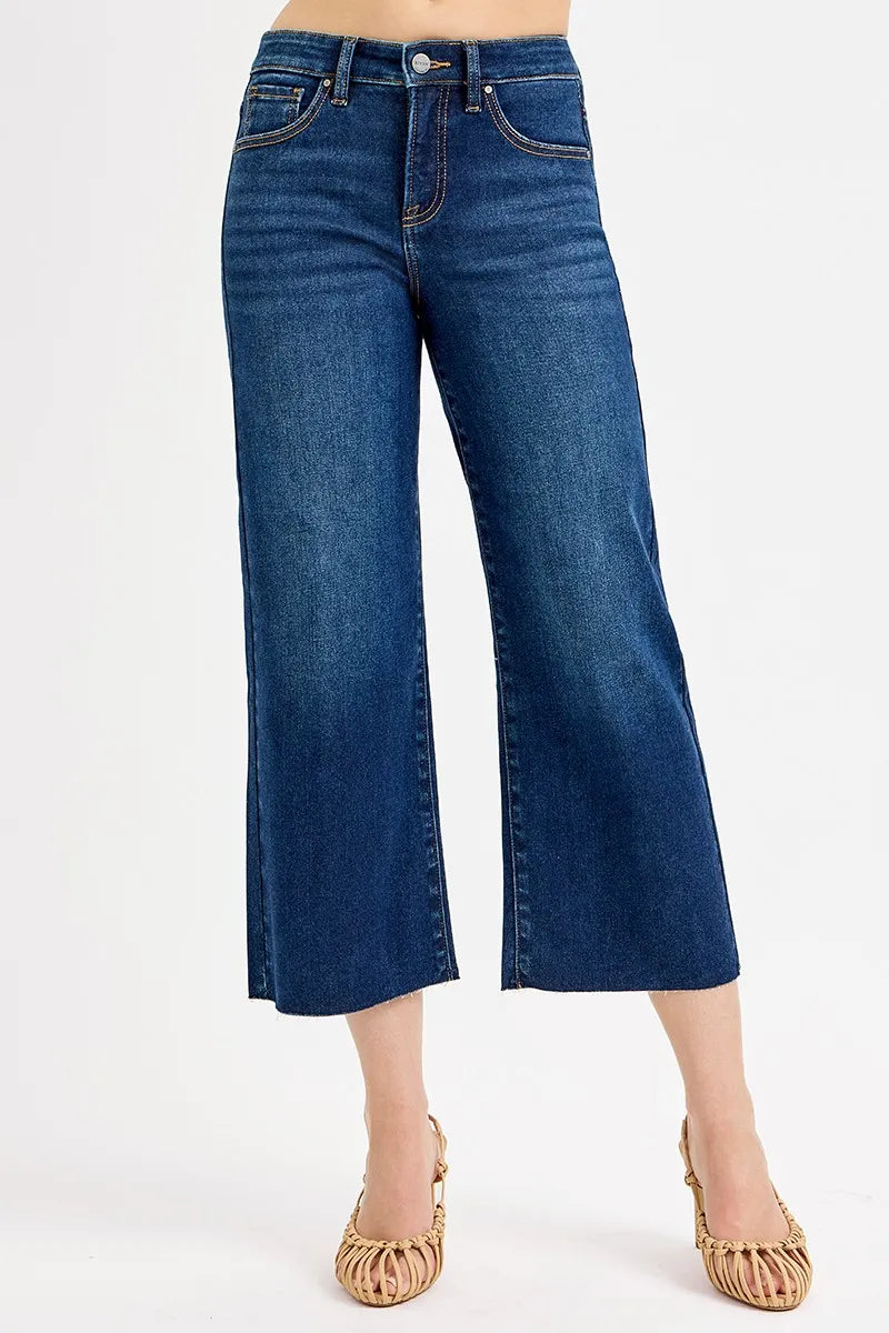 RISEN Full Size Tummy Control High Rise Crop Wide Jeans Plus Size - LoveNest Treasures
