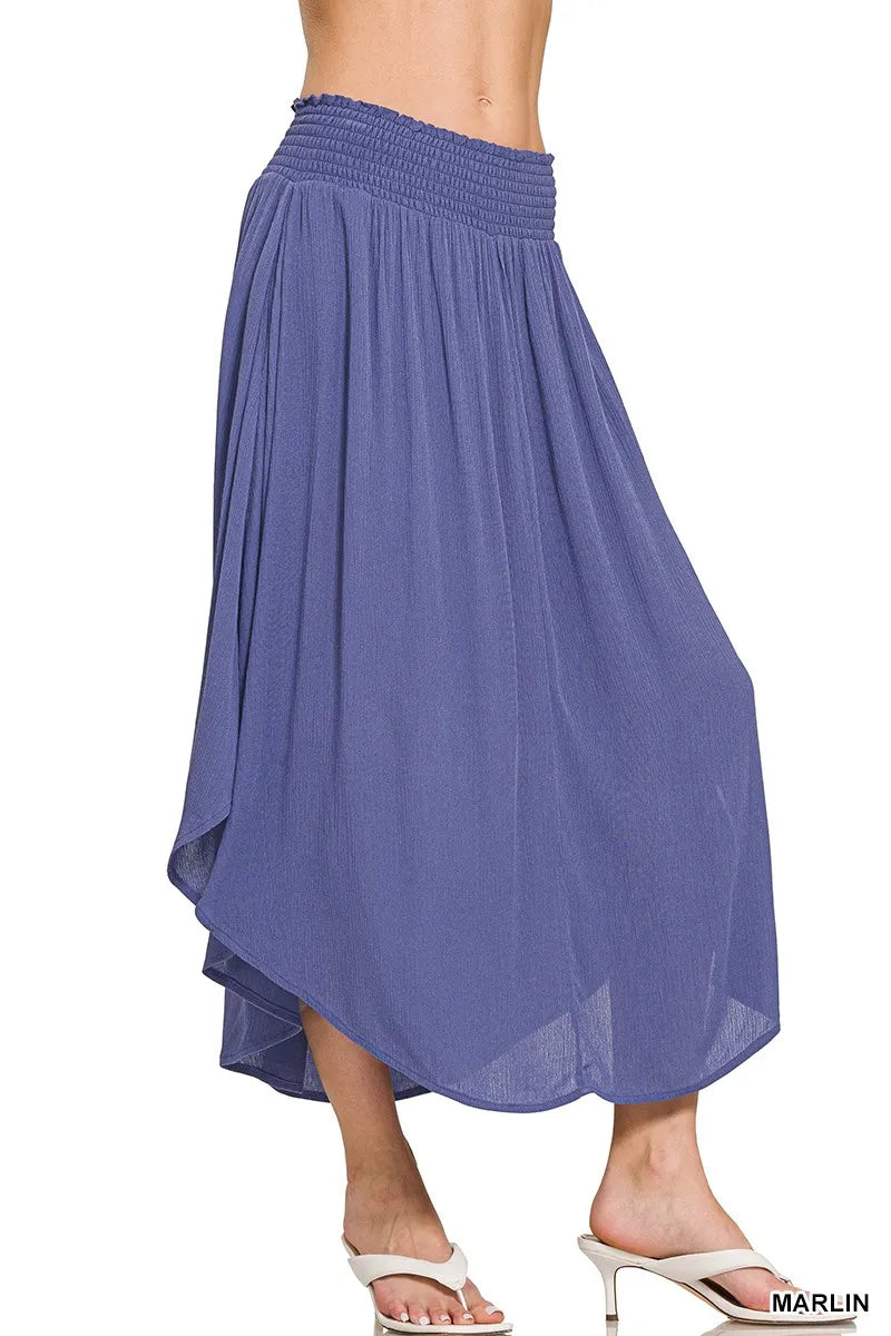 Zenana Woven Crinkle Smocked Waist Maxi Skirt W Pockets - LoveNest Treasures