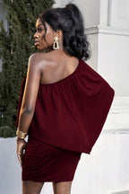 Plus Size One-Shoulder Half Sleeve Mini Dress - LoveNest Treasures