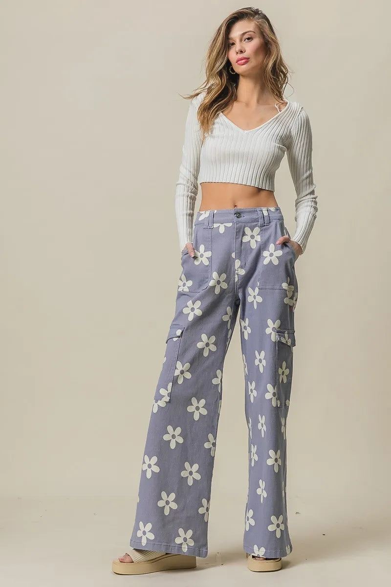 BiBi Flower Printed Side Pocket Wide Pants - LoveNest Treasures