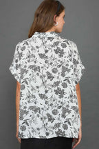 Umgee Full Size Two Tone Floral Print Top Plus Size - LoveNest Treasures