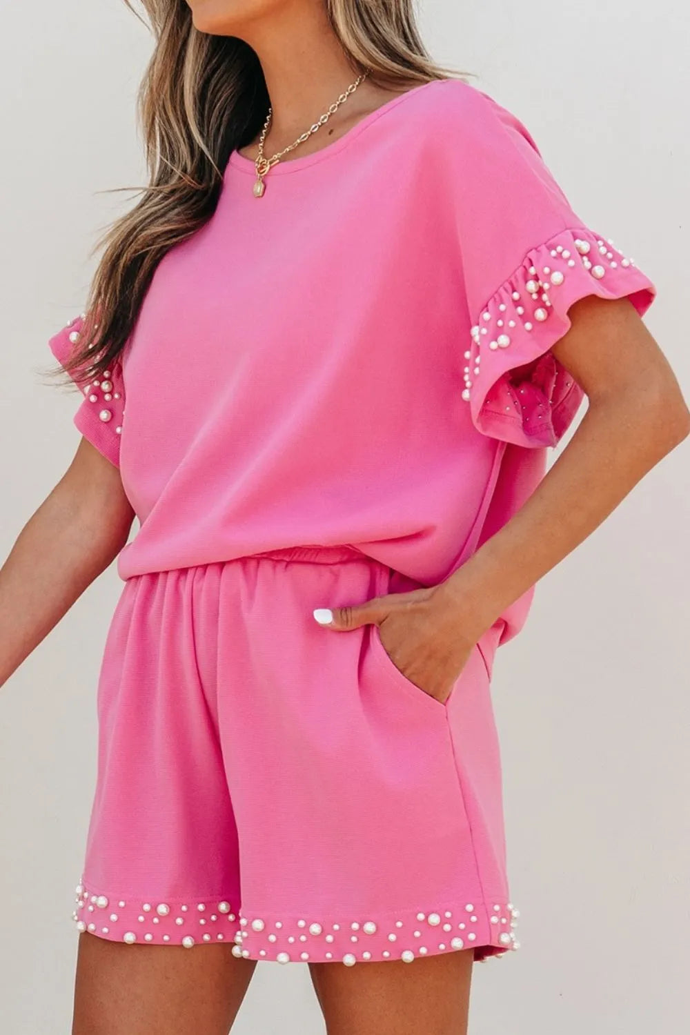 Pearl Embellished Top and Shorts Set - LoveNest Treasures