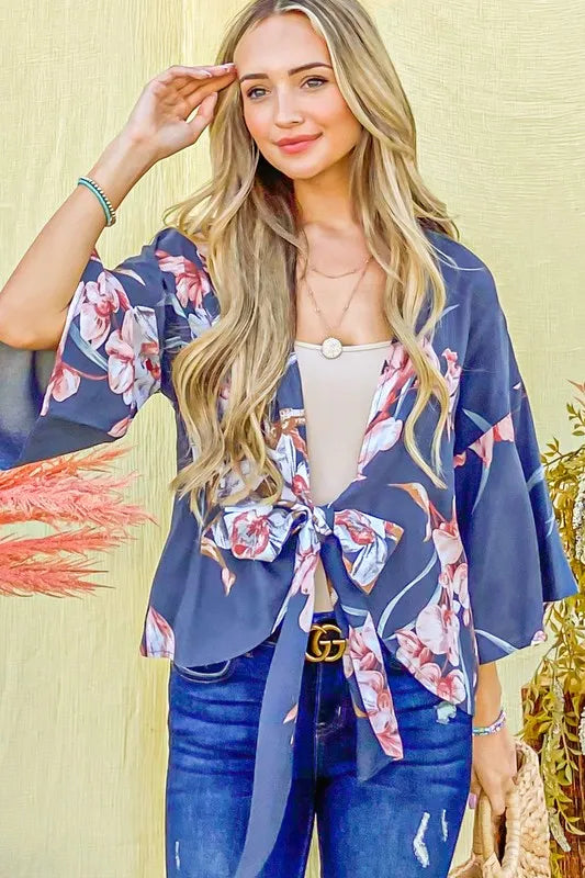 And The Why Front Tie Knot Floral Print Top - LoveNest Treasures