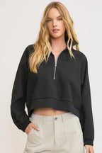 Umgee Full Size Half Zip Cropped Sweatshirt Plus Size - LoveNest Treasures