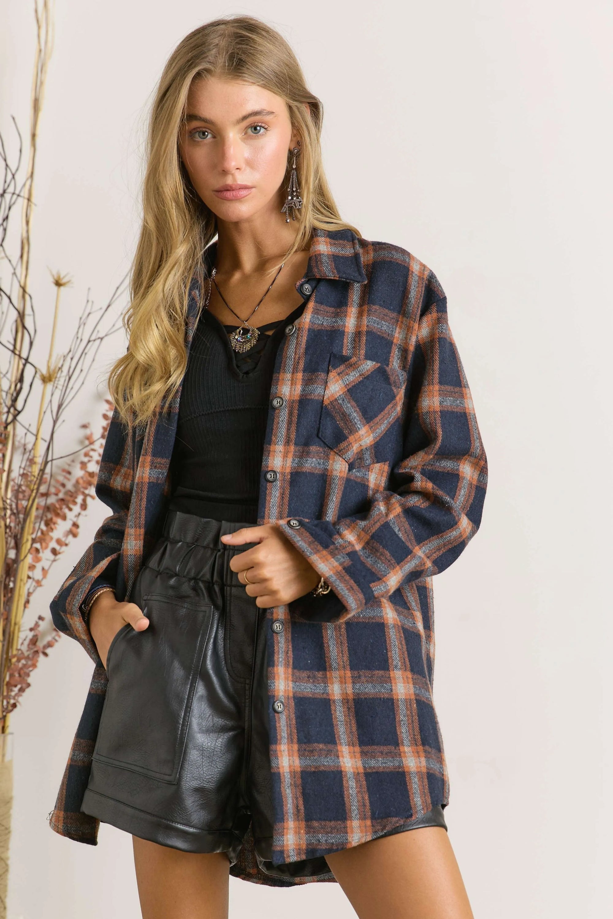 ADORA Full Size Button Down Flannel Shirt Plus Size - LoveNest Treasures