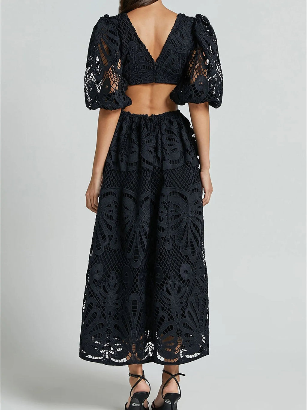 Cutout Back Lace Crochet V-Neck Dress - LoveNest Treasures