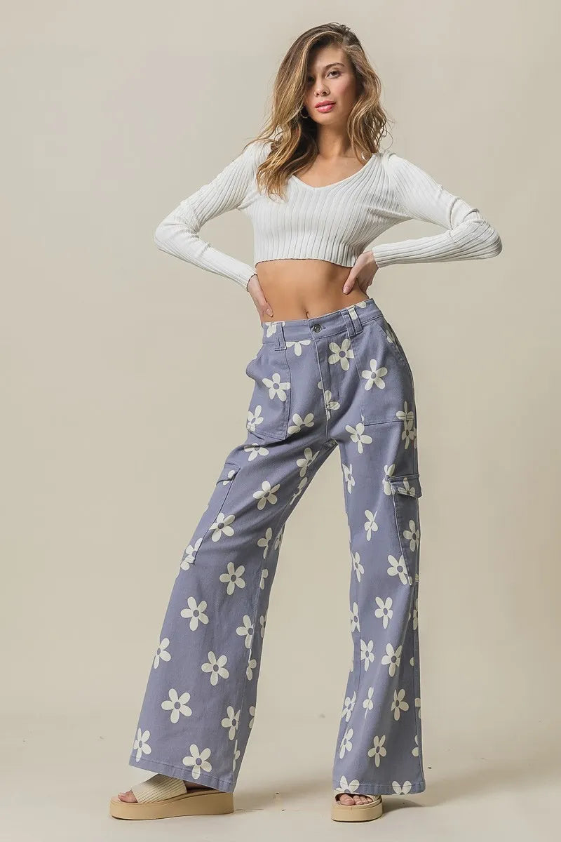 BiBi Flower Printed Side Pocket Wide Pants - LoveNest Treasures
