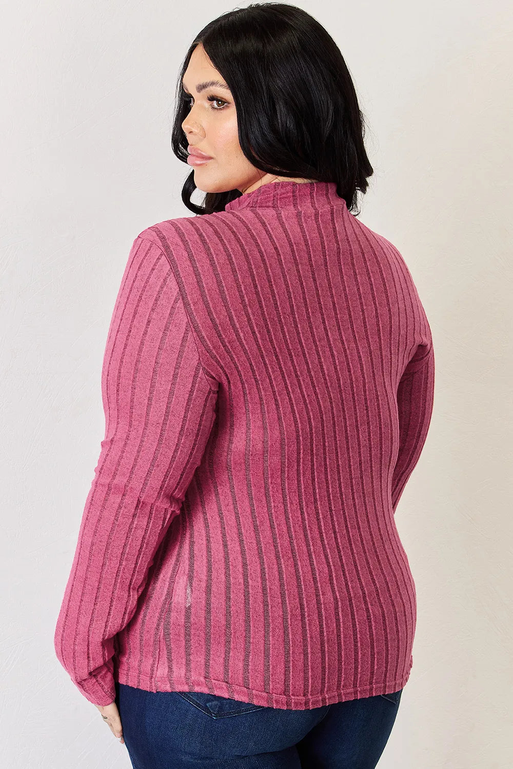 Basic Bae Full Size Ribbed Mock Neck Long Sleeve T-Shirt - LoveNest Treasures