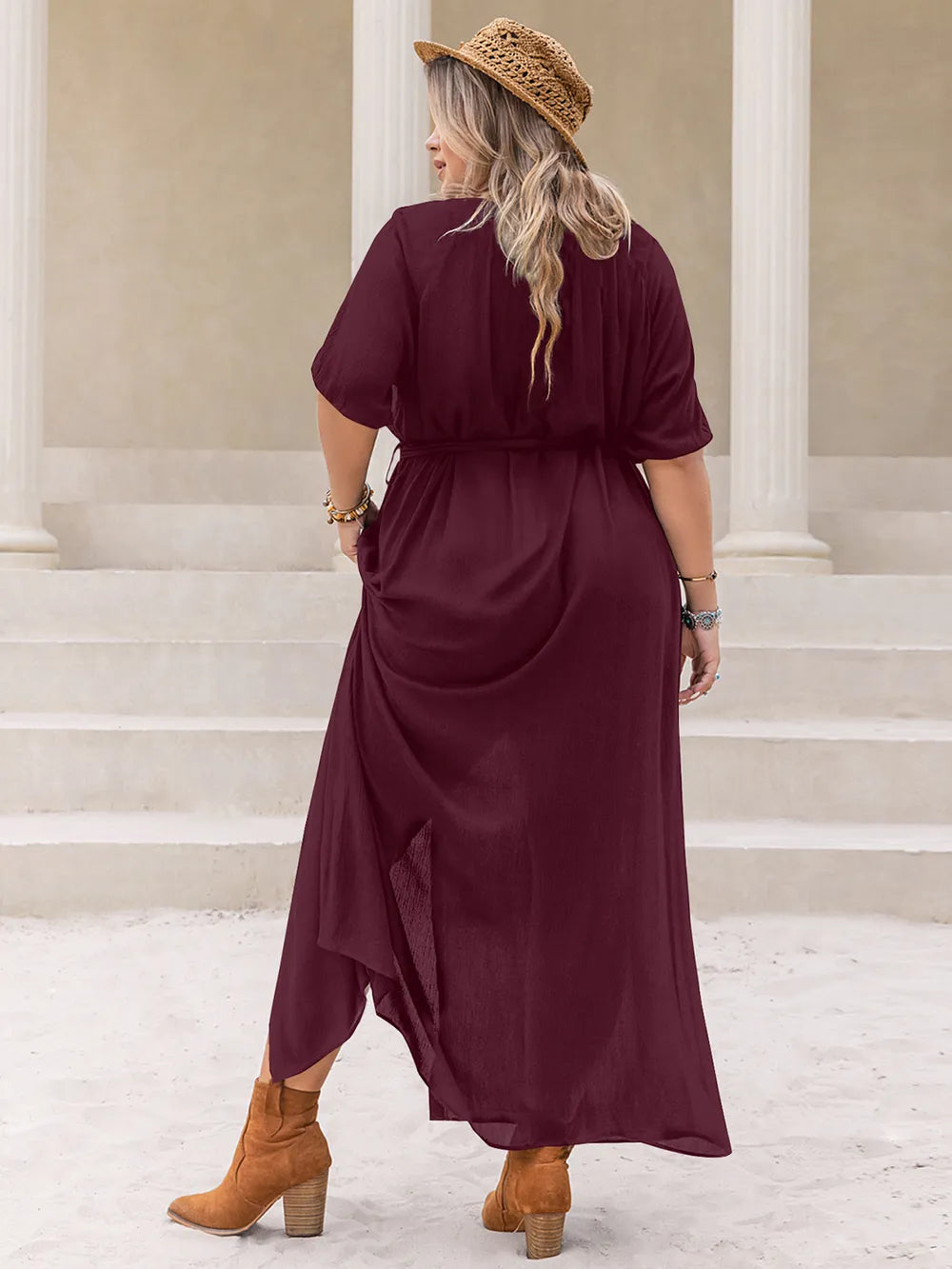 Plus Size Round Neck Half Sleeve Dress - LoveNest Treasures