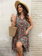 Plus Size Floral Notched Sleeveless Dress - LoveNest Treasures