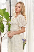ADORA Lace Smocked Waist Peasant Top - LoveNest Treasures