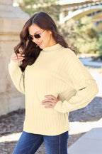 Basic Bae Full Size Ribbed Exposed Seam Mock Neck Knit Top - LoveNest Treasures
