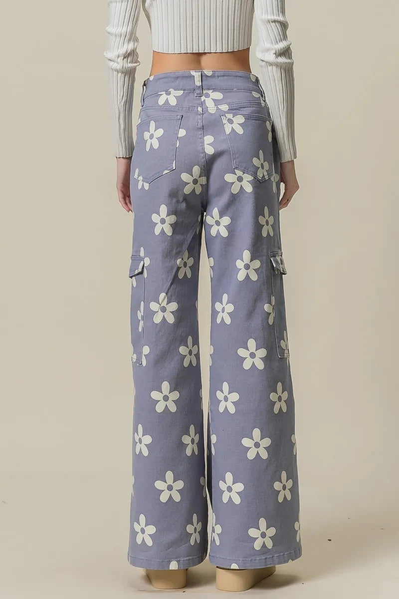 BiBi Flower Printed Side Pocket Wide Pants - LoveNest Treasures