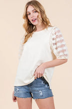 Lime 'N' Chili Full Size Lace Puff Sleeve Round Neck Top Plus Size - LoveNest Treasures