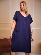 Plus Size Round Neck Short Sleeve Lounge Dress - LoveNest Treasures
