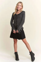 ADORA Distressed Edge Washed Sweater - LoveNest Treasures