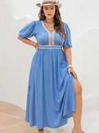 Plus Size Slit V-Neck Short Sleeve Dress - LoveNest Treasures