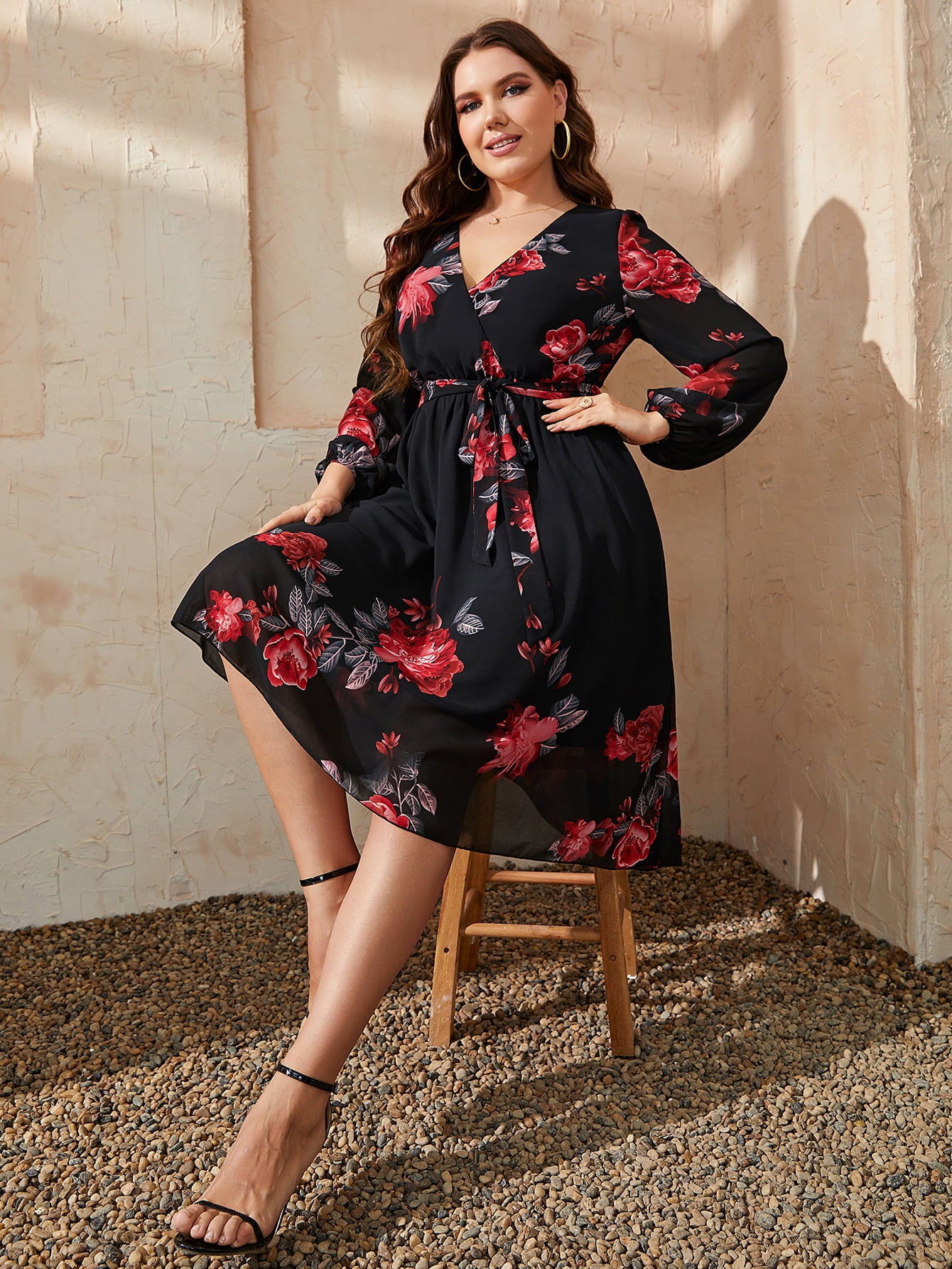 Honey Plus Size Floral Surplice Neck Tie Waist Dress - LoveNest Treasures