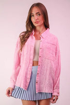 VERY J Full Size Mineral Washed Gauze Shirt Top Plus Size - LoveNest Treasures