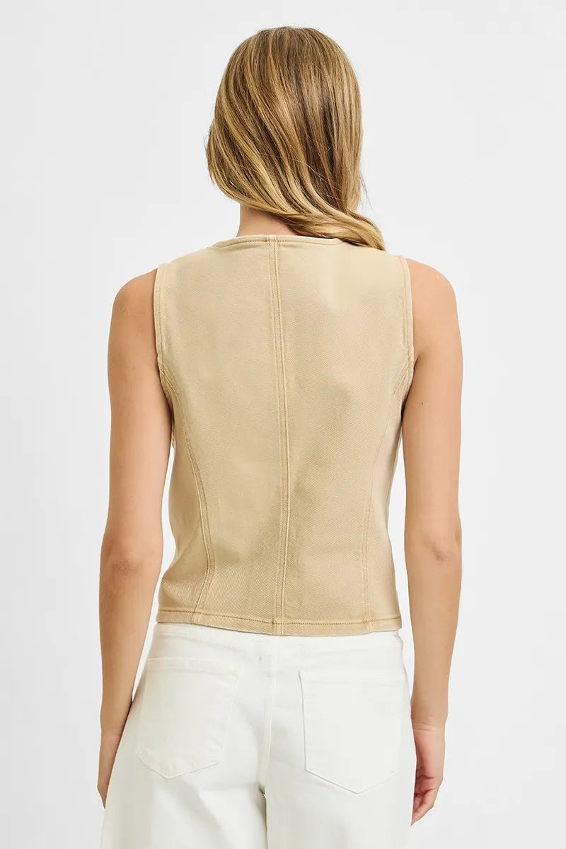 RISEN Full Size V Neck Button Down Vest Plus Size - LoveNest Treasures