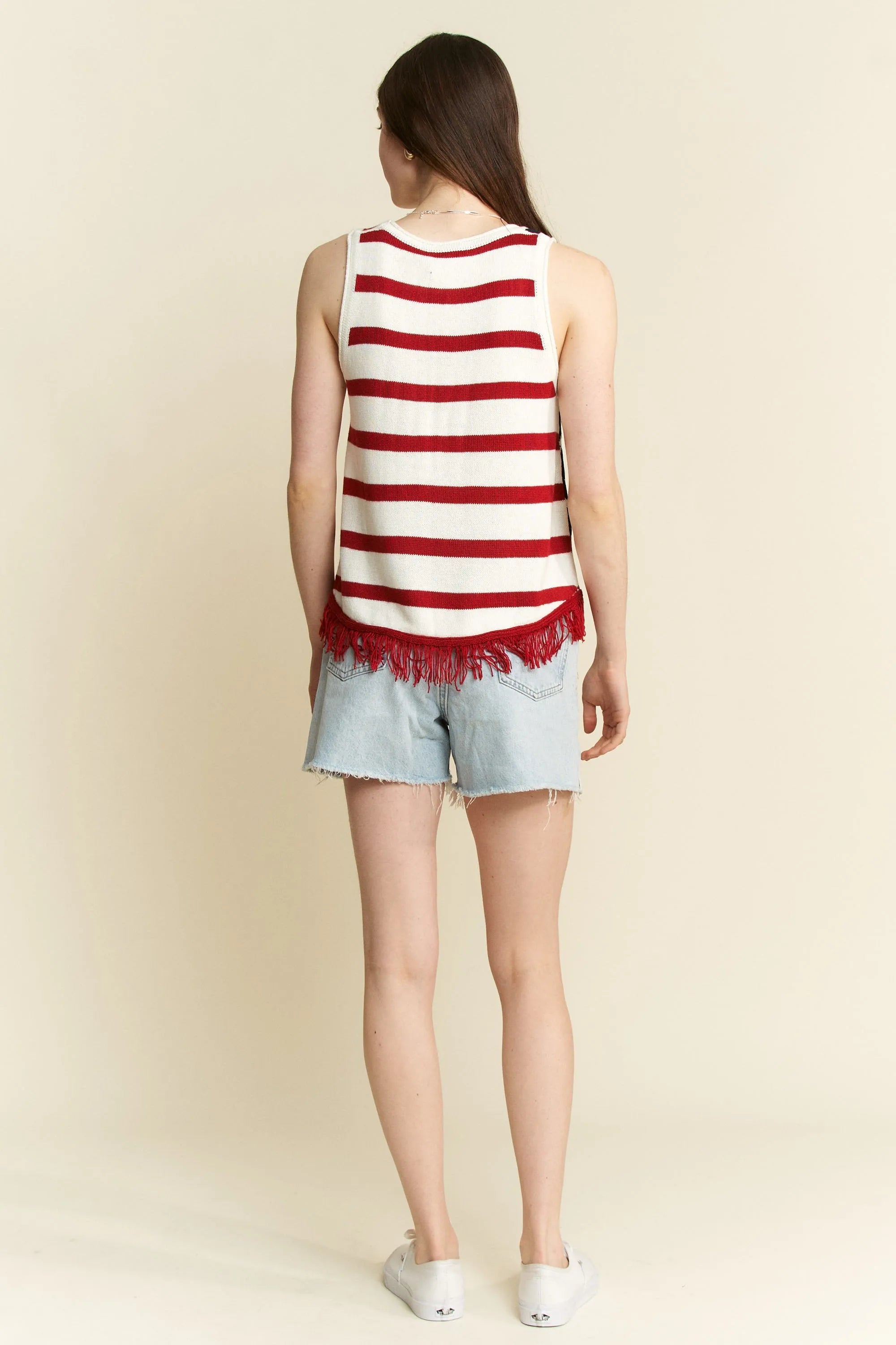 Jade By Jane Full Size American Flag Fringe Tank Top Plus Size - LoveNest Treasures