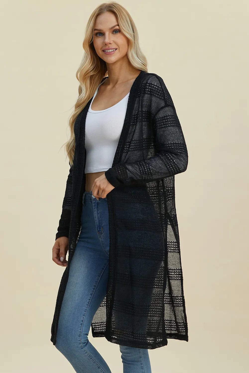 Double Take Full Size Open Front Longline Cardigan - LoveNest Treasures
