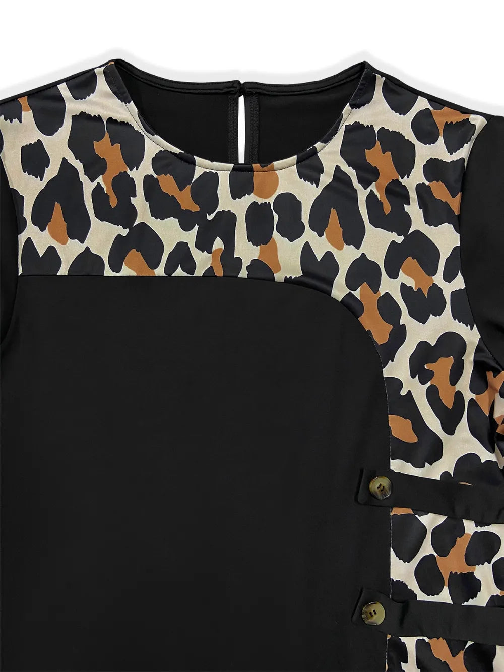 Plus Size Leopard Round Neck Long Sleeve Dress - LoveNest Treasures